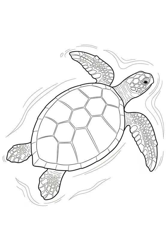 Monochrome Sea Turtle Outline Drawing - horizontal monochromatic pencil outline drawing of a sea turtle swimming from above - AI image generated with Imagen 4 Ultra