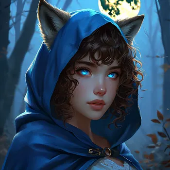 Moonlit Wolf-Eared Woman in Cloak