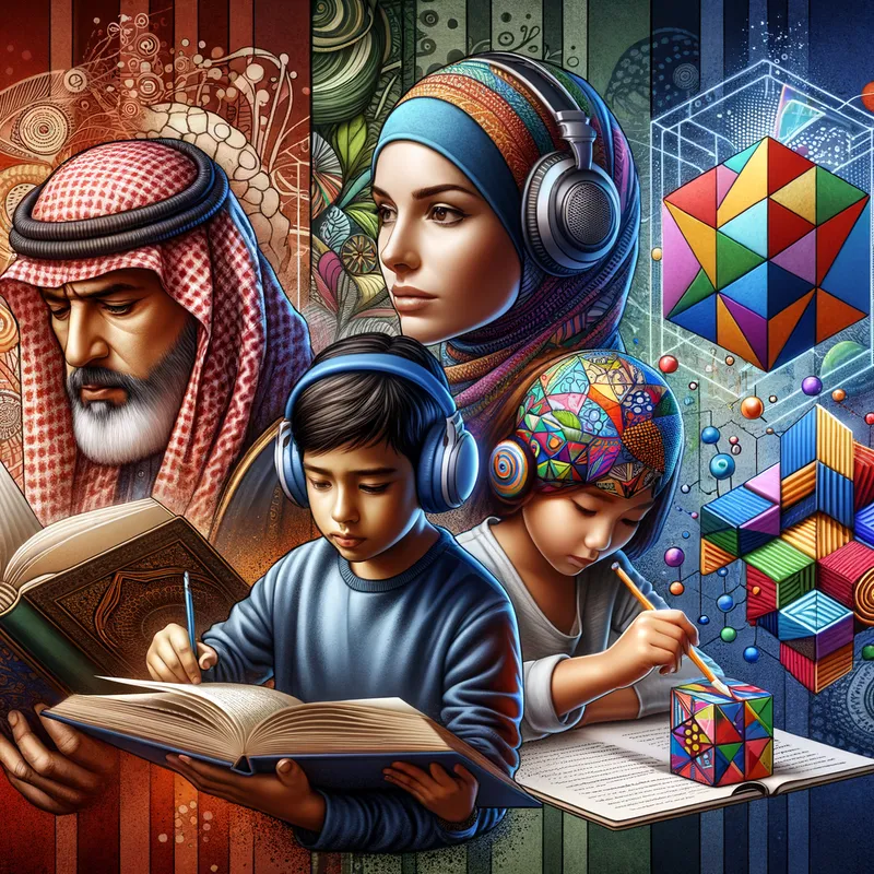 Multimodal Learning - A complex yet harmonious scene integrating visual, auditory, kinesthetic, and reading/writing elements, representing a multimodal approach to learning. - AI image generated with Art