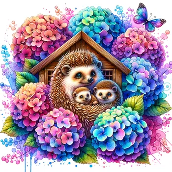 Mum & Baby Hedgehogs in Ink Art