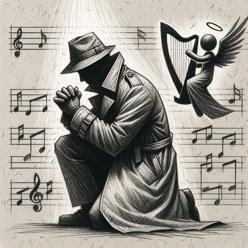 Notes With Figure Musical Notes and Praying Figure - Tangra AI Image Generator