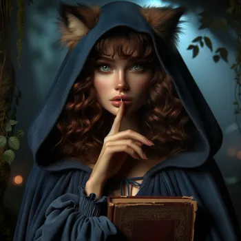 Mysterious Cloaked Woman with Book