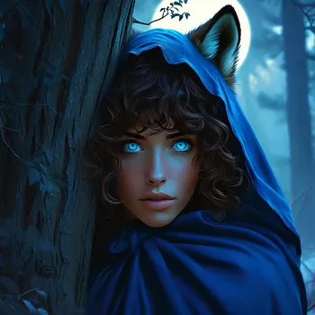 Mysterious Wolf-Eared Woman at Moonrise