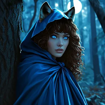 Mysterious Wolf-Woman in Moonlit Forest