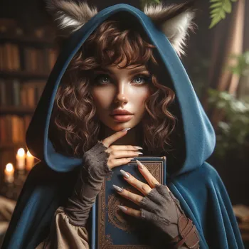 Mysterious Woman with Wolf Ears & Book