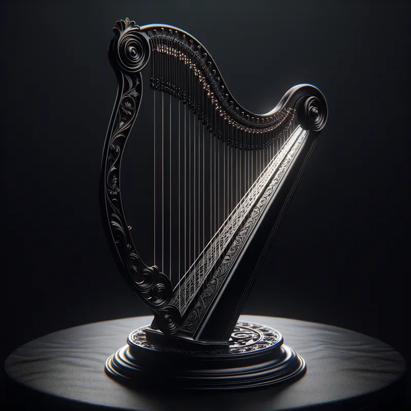 Mystic Black Lyre Harp - lyre harp, black, dark background
- AI image generated with Art