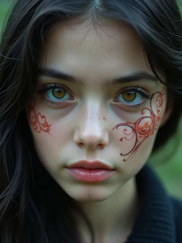 Mystical Allure - An enchanting face with a mysterious allure, featuring captivating eyes that draw you in, and delicate features that evoke a sense of wonder and intrigue. - AI image generated with Krea