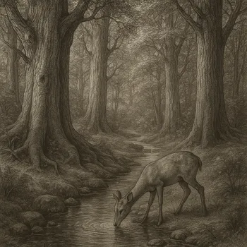 Mystical Forest Drawing with Deer