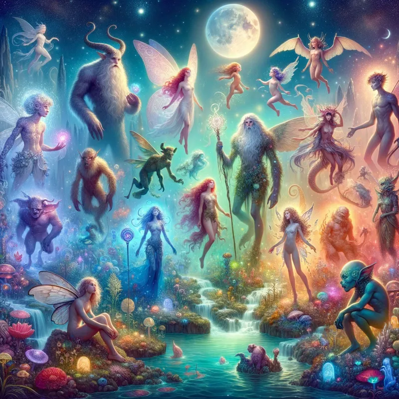 Mythical Alphabet Creatures - A collection of myth creatures, each representing a letter of the alphabet, in a mystical, dream-like setting. - AI image generated with Art