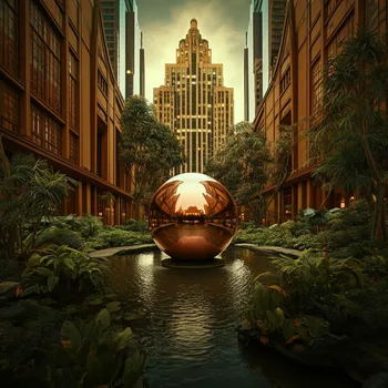 Nature-Inspired City with Reflective Art