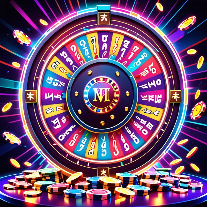 Neon Fortune Spinner - An anime-style illustration of a glamorous gambling wheel glowing with neon lights in a lively casino, dynamic perspective, colorful chips flying through the air, dramatic lighting, vibrant colors, highly detailed, energetic composition - AI image generated with Fictional