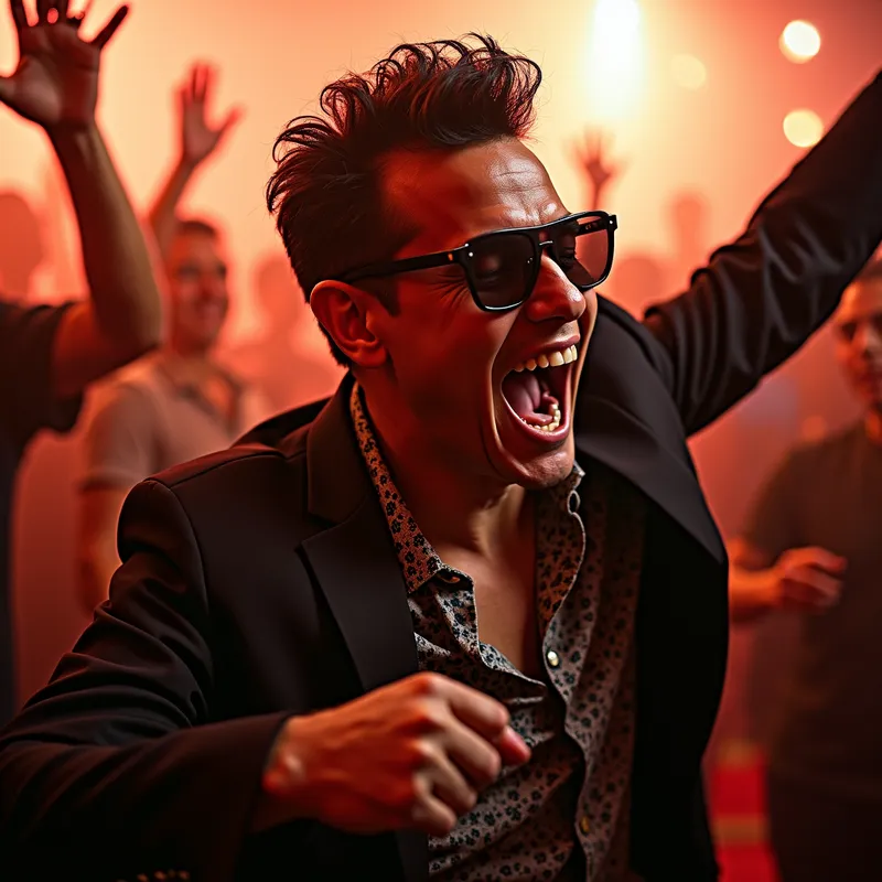 Noboa's Dance Fever - President Noboa immersed in an intense reggaeton dance session, exuding energy and charisma amidst a dynamic background. - AI image generated with Photorealistic 2