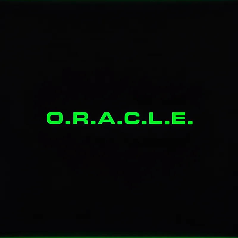 O.R.A.C.L.E on Black Background - A black background with the word "O.R.A.C.L.E" in bright green, centered and clearly visible, in a 1000x1000 pixel image. - AI image generated with Imagen 3