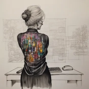 Older Woman Working in Cyberpunk Style