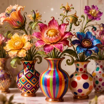 Ornate Vases with Fantastical Flowers