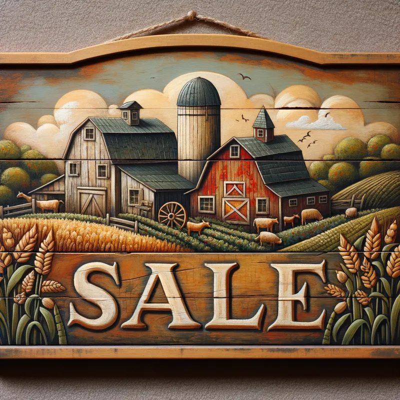 Painted Wooden Plaque - A beautifully crafted wooden plaque, featuring a hand-painted design and text highlighting the wordage sale in a rustic, farmhouse-inspired aesthetic. - AI image generated with Art
