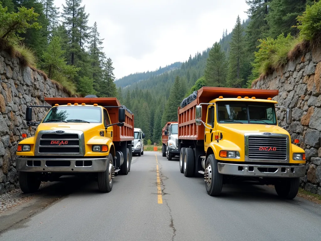 Parking Puzzle - landscaper trucks trying to park when two carparks have been separated by a rock wall - AI image generated with Photorealistic 2