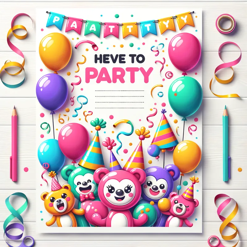 Party Animals - make a flyer for a party themed party. simple and silly design with balloon animals and other generic party items
 - AI image generated with Art - colorful