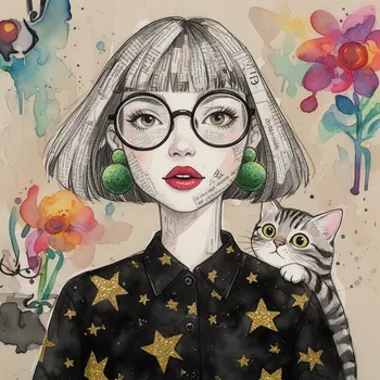 Patchwork Hair & Pom Earrings