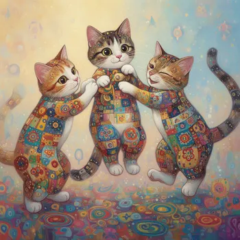 Patchwork Trio: Playful Klimt Cats