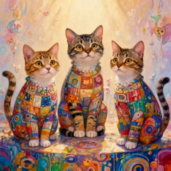 Patchwork Trio: Whimsical Cat Dreams