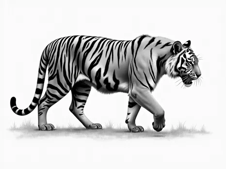 Pencil Drawing of Walking Tiger