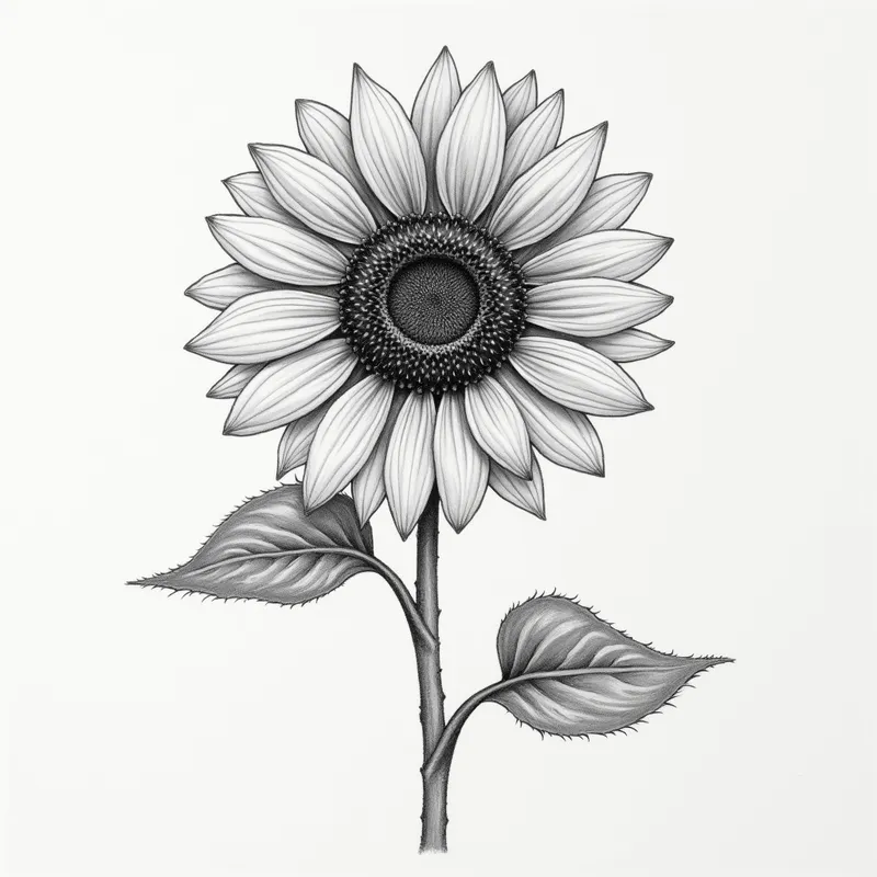 Pencil Drawing of a Sunflower - pencil drawing of a sunflower - AI image generated with Photorealistic 2