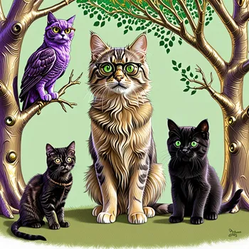 Pencil Sketch: Kitten, Cat, Dog & Owl