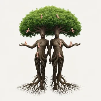 Photoreal Elder Tree Couple with Babies