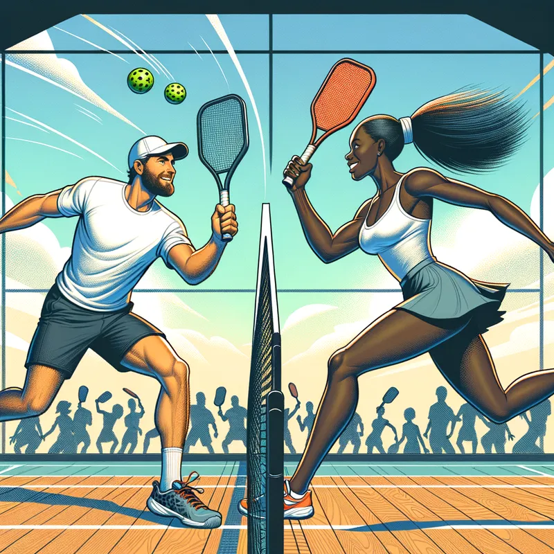 Pickleball League Showdown - An animated image capturing the intense rivalry and competitive spirit of a pickleball league, with players engaging in a thrilling match that showcases their athleticism and skill. - AI image generated with Art