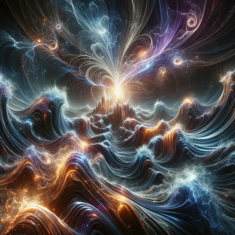 Plasma Surf - A fantastical, science-fiction inspired image featuring waves made of shimmering, plasma-like energy, undulating and crashing in a mesmerizing display of elemental power. - AI image generated with Art