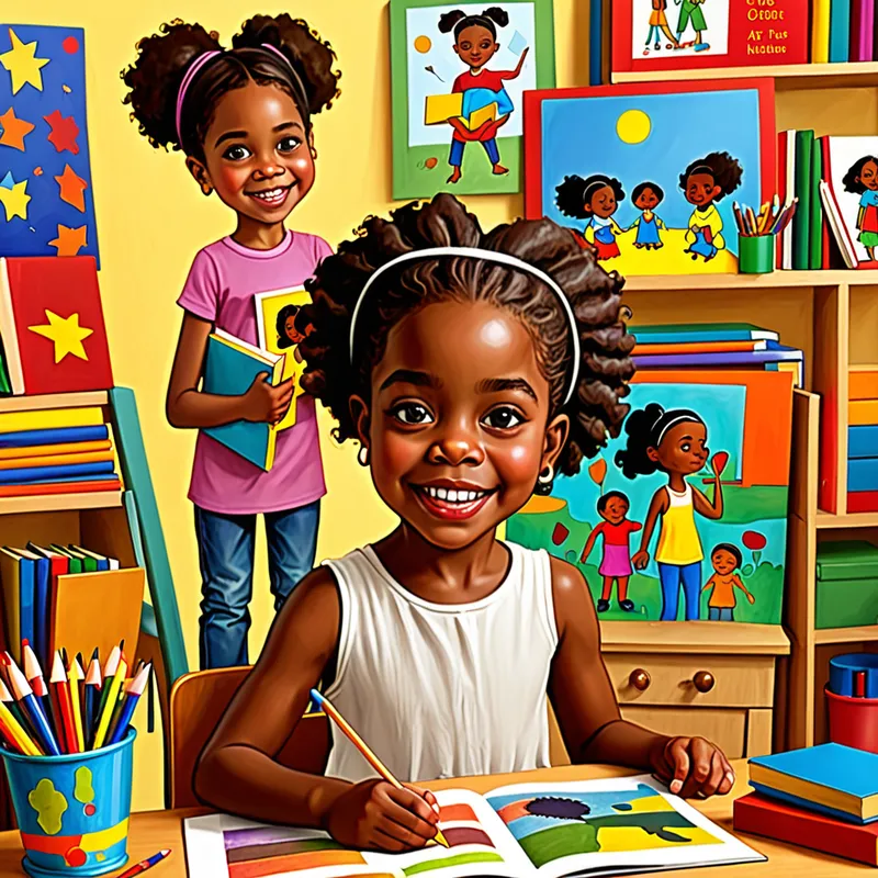 Playful African American Children - Let's make art work for a african american children book - AI image generated with Fictional