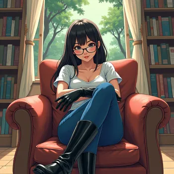 Playful Asian Beauty at the Library Window