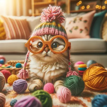 Playful Cat in Glasses and Hat