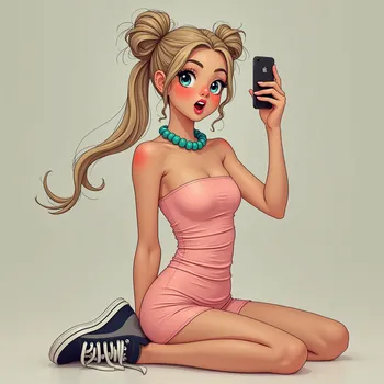 Playful Mirror Selfie in Pink Dress