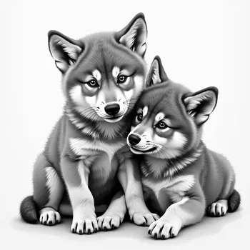 Playful Wolf Pups - Pencil Drawing