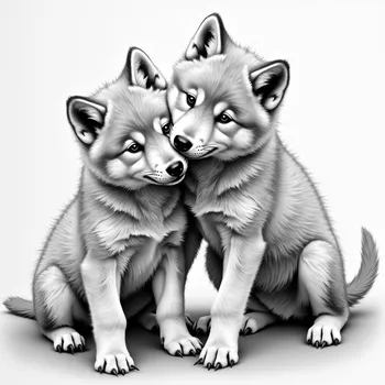 Playful Wolf Pups - Pencil Drawing