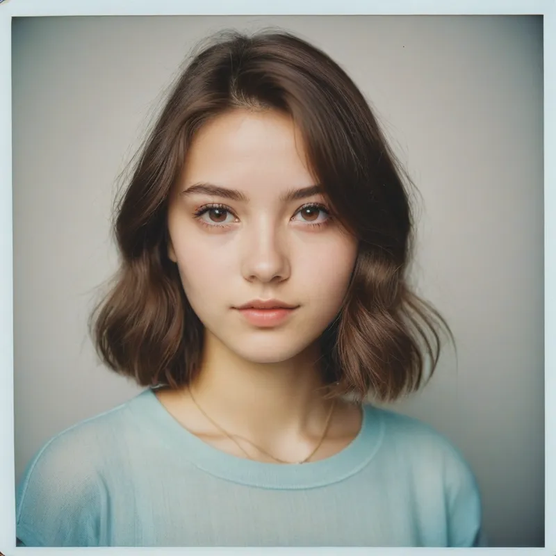 Polaroid Portrait - Dutch girl, 20-25 years old, brown hair, high-quality photo portrait, shot on a Polaroid camera, double eyelid, style raw. - AI image generated with Photorealistic