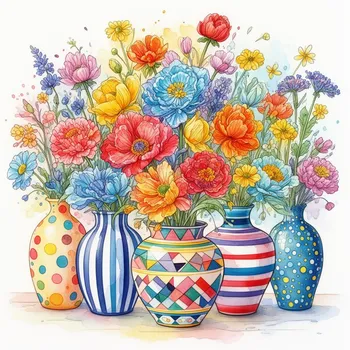 Polka-Dot Vases & Watercolor Blooms