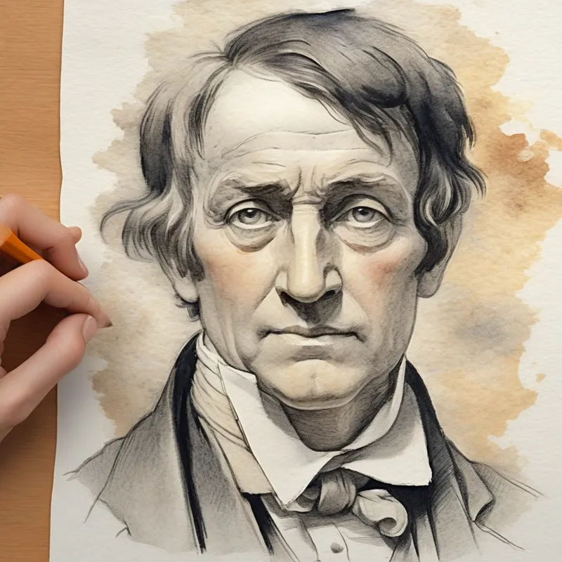 Portrait in Turner Watercolor Style - Make the attached portrait into a visual watercolor coloring style and pencil outline, which keeps the outline of each shape still there. The outline created by the black pencil looks like a manual hand stroke, as well as the coloring, like a real human hand stroke with the technique ** J.M.W. Turner**. the bottom is created a little watercolor stroke technique fluit wash bloboran downwards. there are also outlines that are not colored. on the right and left randomly - AI image generated with Photorealistic