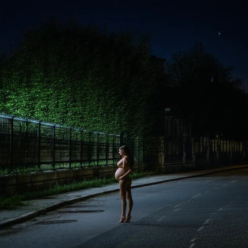 Pregnant Woman on Empty Night Street - UNE FEMME ENCEINTE
- deserted street at night