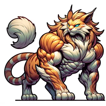 Primal Lynx: a muscular orange-and-white lynx with a fierce look, clean lines on a white background