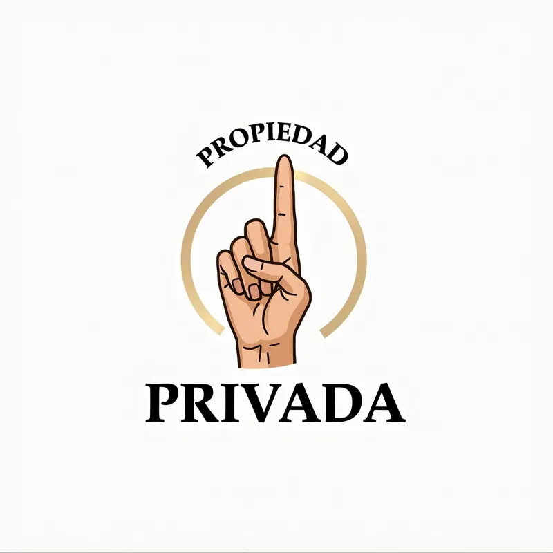 Private Property Warning - A logo featuring a feminine hand with the index finger raised in a cautionary gesture. The words 'PROPIEDAD' and 'PRIVADA' are placed at the top and bottom respectively. - AI image generated with Text