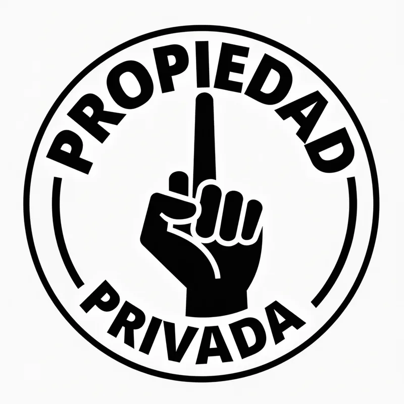Private Warning Mark - Circular mark including a raised index finger in a warning position. 'PROPIEDAD' is placed above the finger and 'PRIVADA' is placed below. - AI image generated with Photorealistic 2