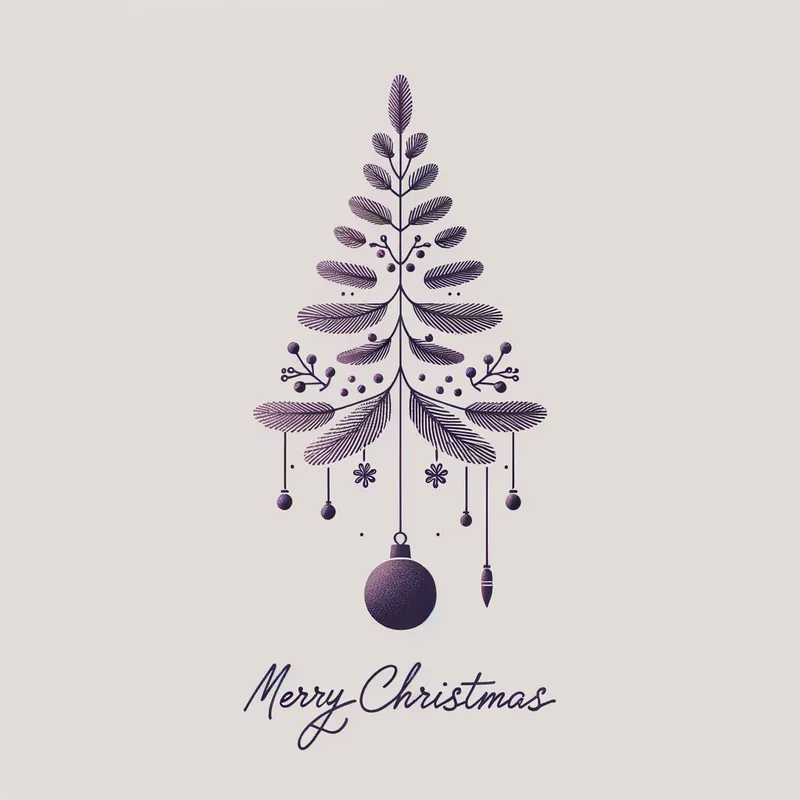 Purple Pine Merry Christmas - Minimalist pine with purple details with the phrase Merry Christmas and decorated with Christmas details - AI image generated with Art