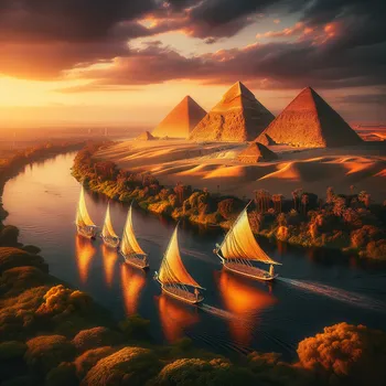 Pyramids, Nile Shadows, Pharaonic Boats