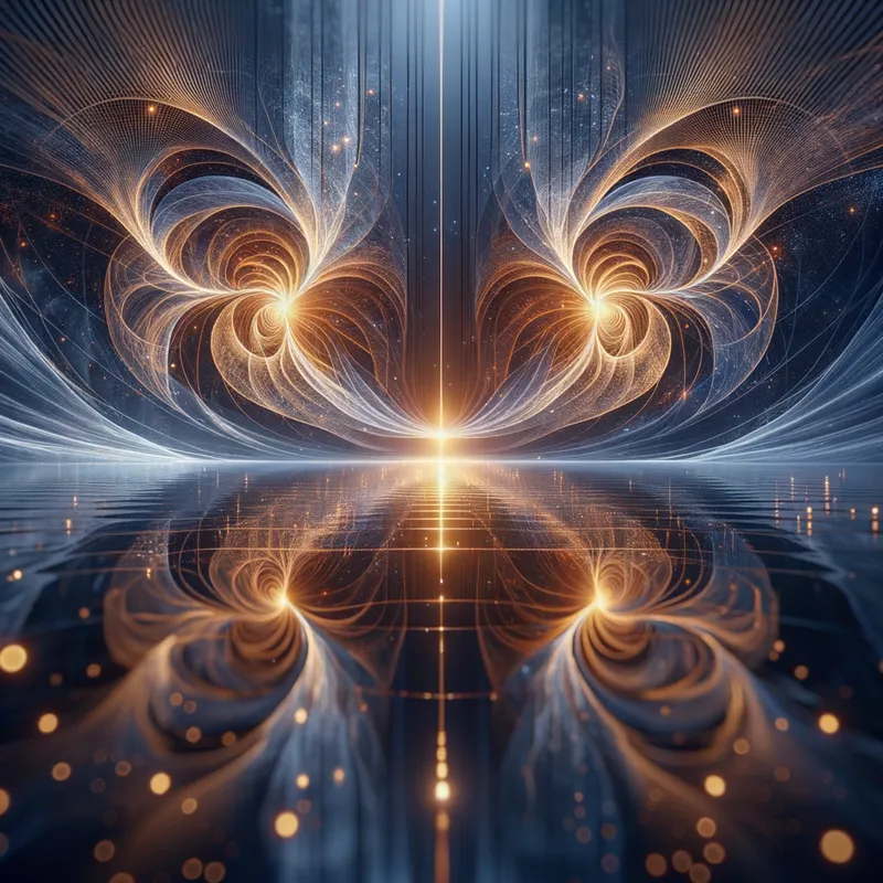 Quantum Phenomenon - Visualize the essence of the double slit experiment with photons manifesting duality, splitting to create an interference pattern that symbolizes the enigmatic nature of quantum mechanics. - AI image generated with Art - picture of the day, photorealistic, dramatic