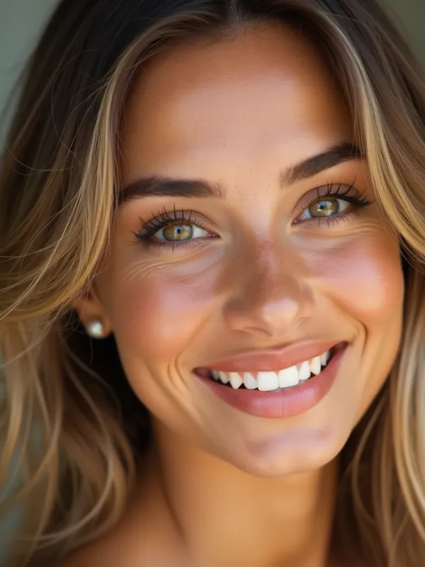 Radiant Glow - A stunning face radiating warmth and charm, with luminous skin, expressive eyes, and a gentle smile that conveys a sense of inner happiness and positivity. - AI image generated with Krea