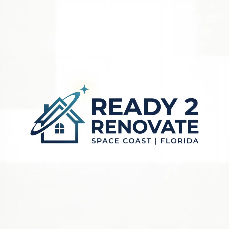 Ready 2 Renovate Modern Launch Line Logo - Design a professional and clean logo for 'Ready 2 Renovate' using a contemporary wordmark paired with a simple icon. The icon should suggest renovation through a house, roof, hammer, or geometric structure, while also simulating the Space Coast with a subtle orbit ring, star, or launch streak. Ensure the design is minimal, premium, and highly legible. Use modern sans-serif typography and a coastal-inspired color scheme that feels reliable, local, and polished. - AI image generated with 4K Pro