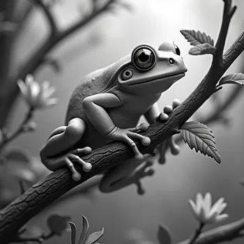 Realistic 3D Grayscale Tree Frog Scene